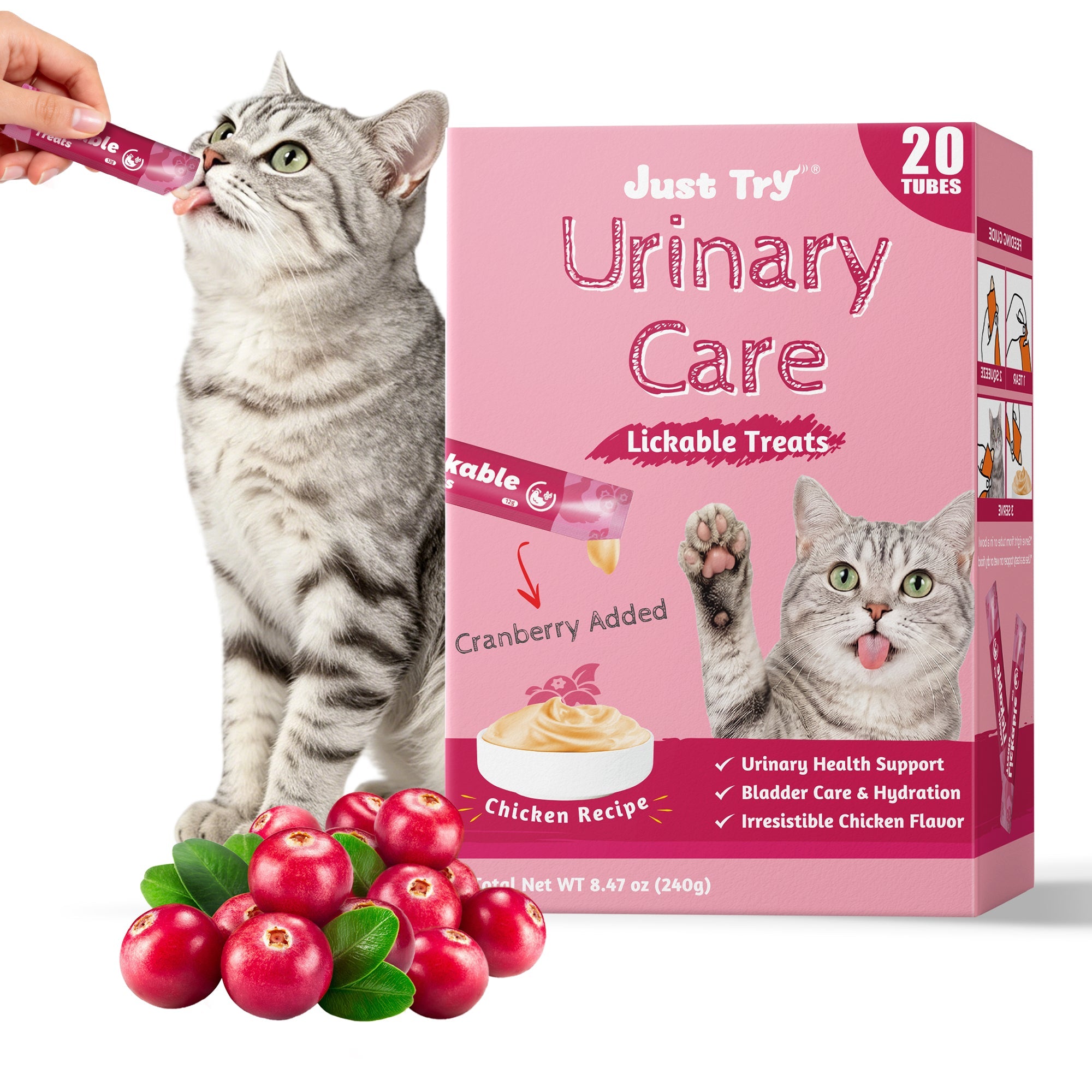 Just Try Urinary Care Lickable Cat Treats – Cranberry Chicken Flavor, 20 TubesCat lickable